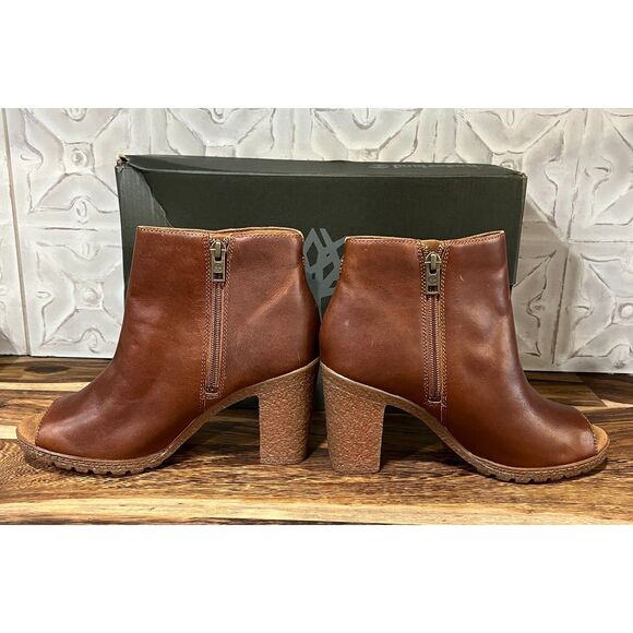 Timberland Tillston Medium Brown Full Grain Leather Boots with Peep Toe Size 9M - Picture 2 of 8